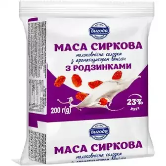 Маса сиркова Вигода молоковмісна солодка з родзинками 23% 200 г