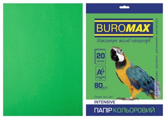 Папір кольоровий Buromax А4, 80 г/кв. м, зелений, 20 аркушів