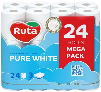 Туалетний папір Ruta Pure White 3 шари 24 рулони (4820202892038)